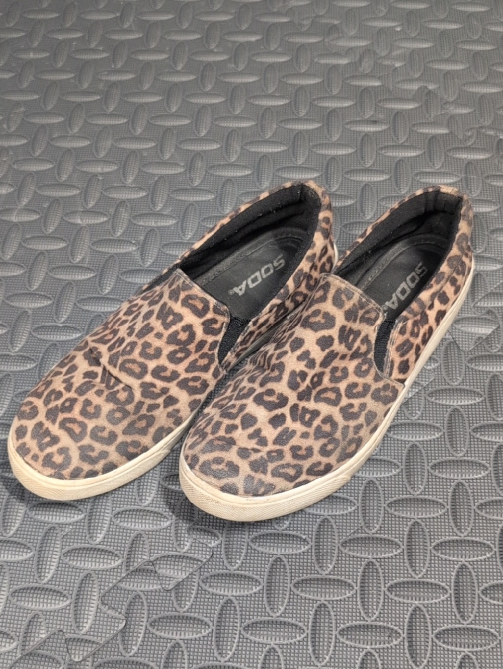 Soda Leopard Print Slip-On Sneakers - Brown & Black
